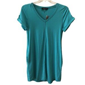 New August Silk Womens New Medium Teal Short Sleeve Pockets V Neck Tunic Dress M